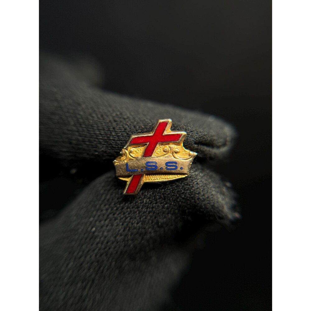 Vintage 10K Gold L.S.S. Life Saving Service Red Cross Enamel Pin